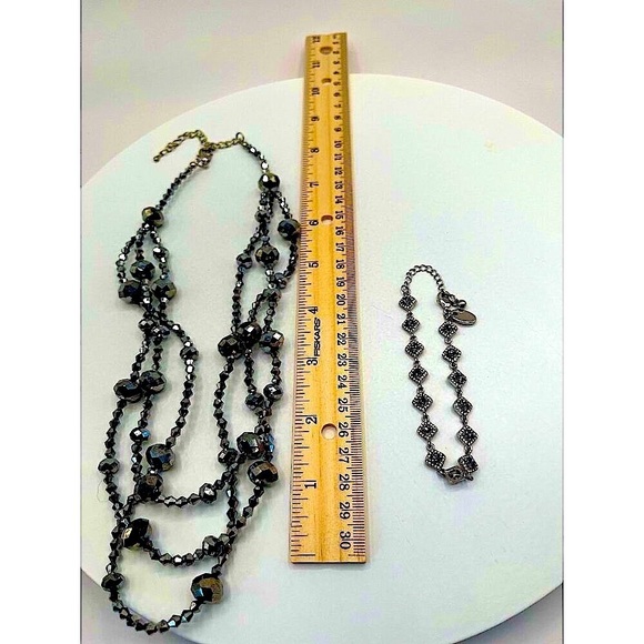 Vintage Sparkly Silver Tone Bracelet & Multi-Strand Beaded Necklace Set N65 - Picture 7 of 7